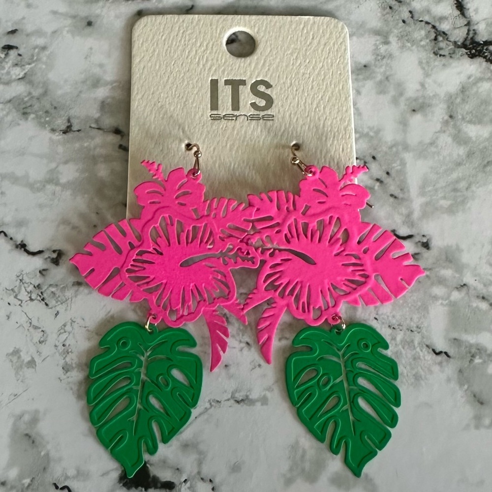 Pink and Green Tropical Earrings